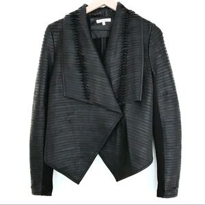 MOON & MEADOW Genuine Leather Draped Black Moto Jacket Small